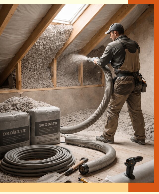 Утепление мансарды эковатой в Дзержинске от 2237 руб/м2 — монтаж, задувка, цена | ТепломастерДзр